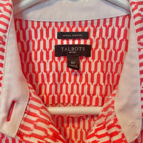 Talbots Wrinkle Resistant Red & White 3/4 Sleeve Button Down Shirt Size 6P - Picture 3 of 3
